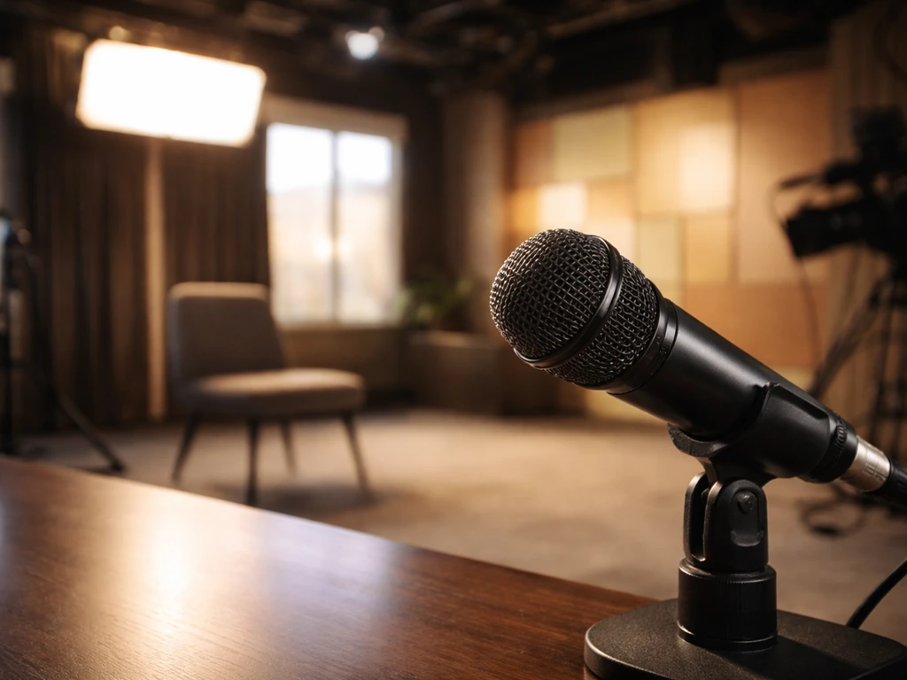 Unidentified TV studio scene with a microphone and studio lights, symbolizing television media earnings.