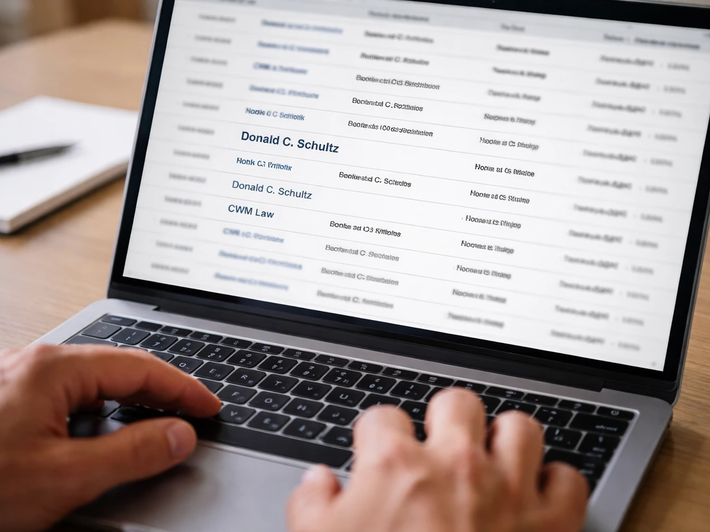 Close-up screenshot-style view of a Virginia business entity search results list on a laptop screen.