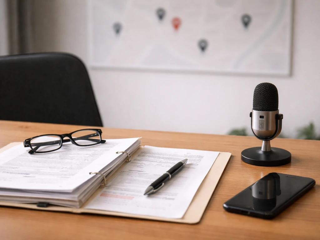 Desk with paperwork and a blurred map concept behind it, symbolizing source-based net worth research.