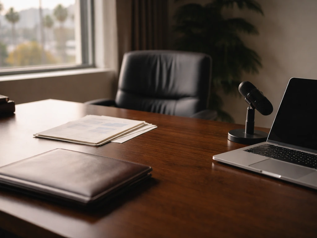 Minimal photo of a private-equity style office desk with a laptop and financial documents, signaling disambiguation.