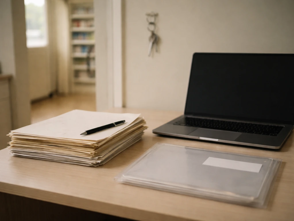 Minimal desk scene with paper records and a pen, symbolizing documented finances and career evidence.